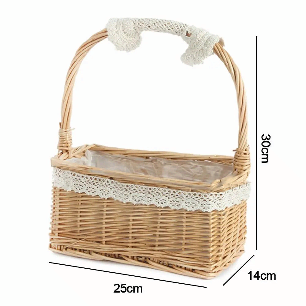 Willow Rattan Woven Basket Half Moon Picnic Flower Storage Basket