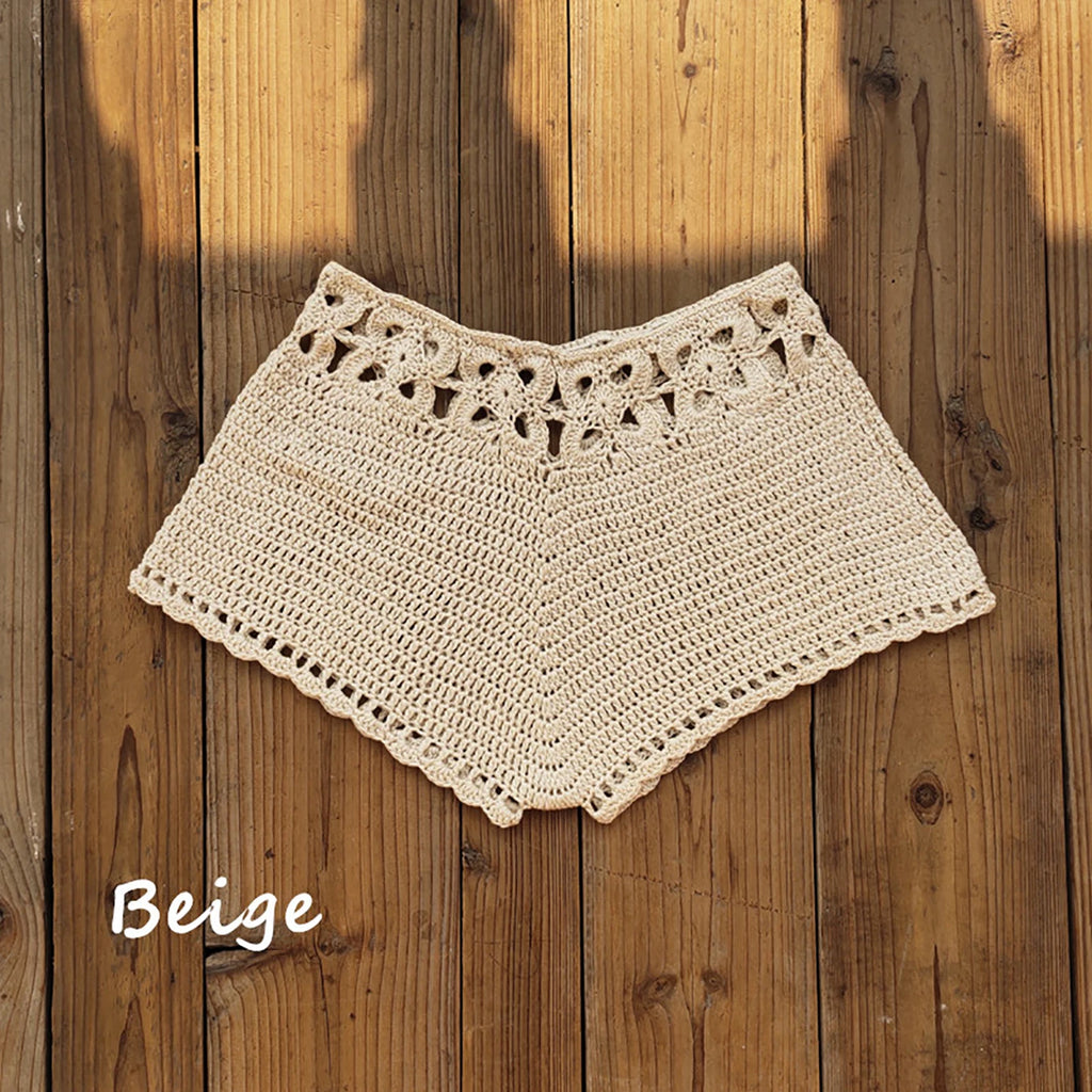 Women Crochet Swim Shorts Cutout Beach Drawstring Board Shorts Bikini Bottoms