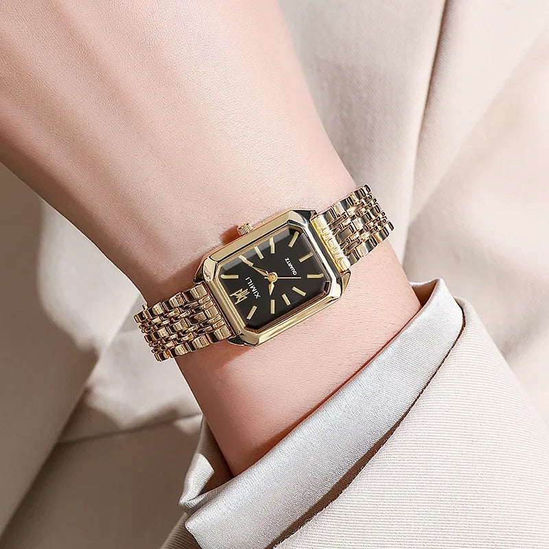 Women Stainless Steel Quartz Watch Square Dial Fashion Wristwatch Gift