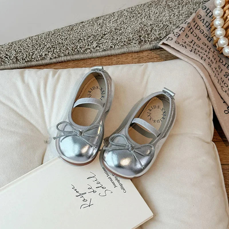 Girls Bow Leather Shoes Soft Sole Princess Flats for Kids