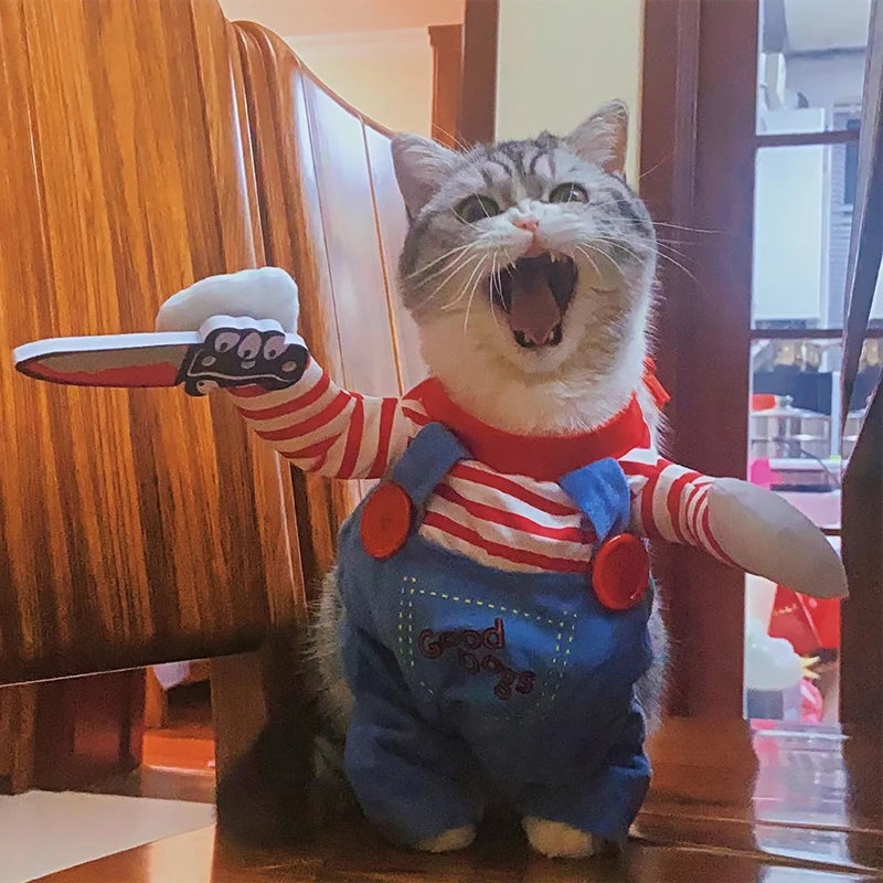Pet Halloween Cosplay Costume for Cats and Small Dogs Soft Warm Jumpsuit