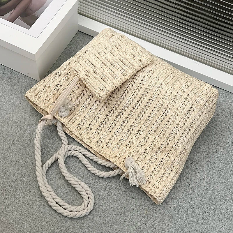 Women Straw Tote Bag Large Capacity Beach Handbag