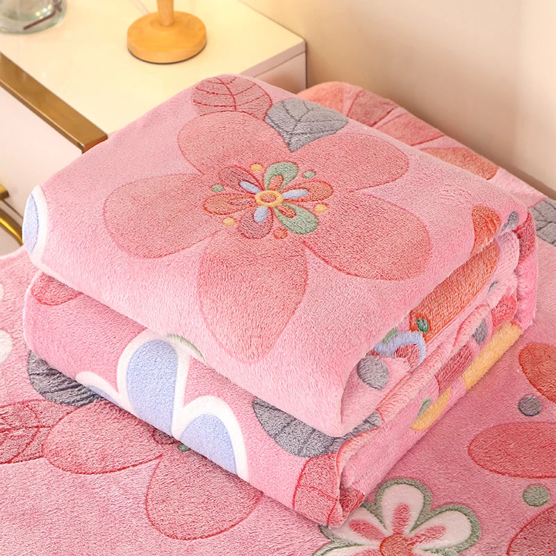 Floral Fleece Blanket Warm Plaid Sofa Throw Travel Shawl Bedspread