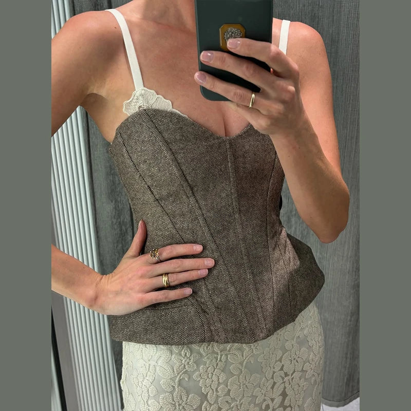 Lace Corset Top for Women Backless V Neck Party Cami