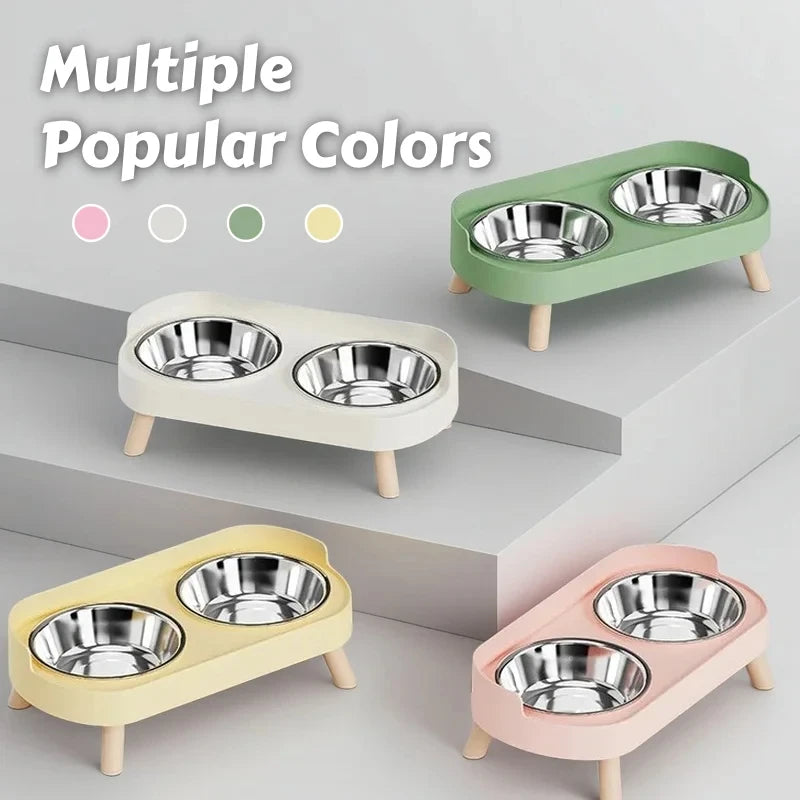 Raised Pet Feeder Bowl Set – Dual Stainless Steel Bowls for Cats and Small Dogs