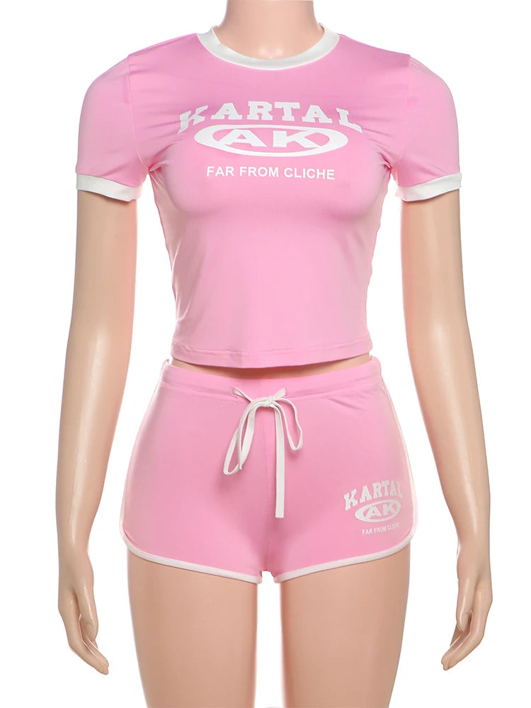 Women Letter Print Crop Top and Biker Shorts Set