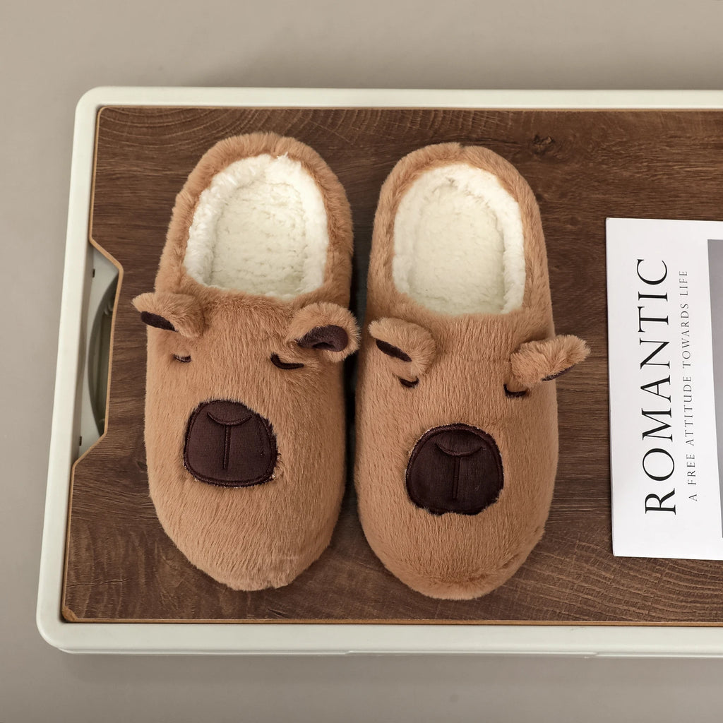 Capybara Plush Slippers Cute Animal Fuzzy Indoor Warm Home Shoes for Women Men