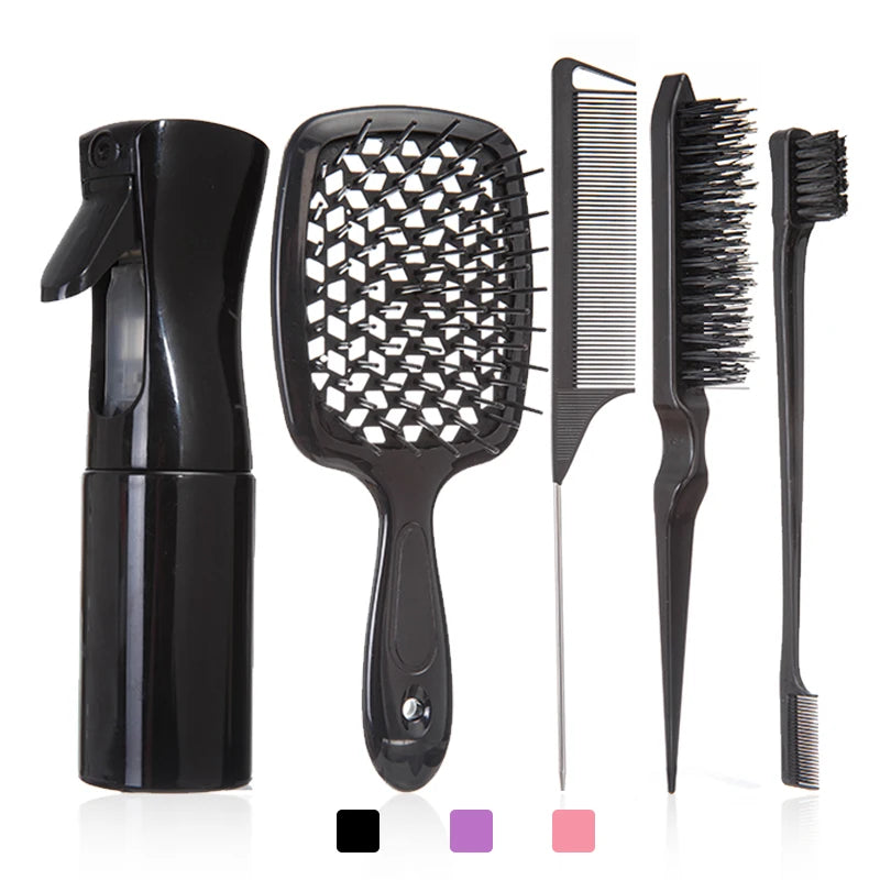 Hair Comb Set 5-6pcs Detangling Curly Hair Rat Tail Edge Salon Brush Styling Tools