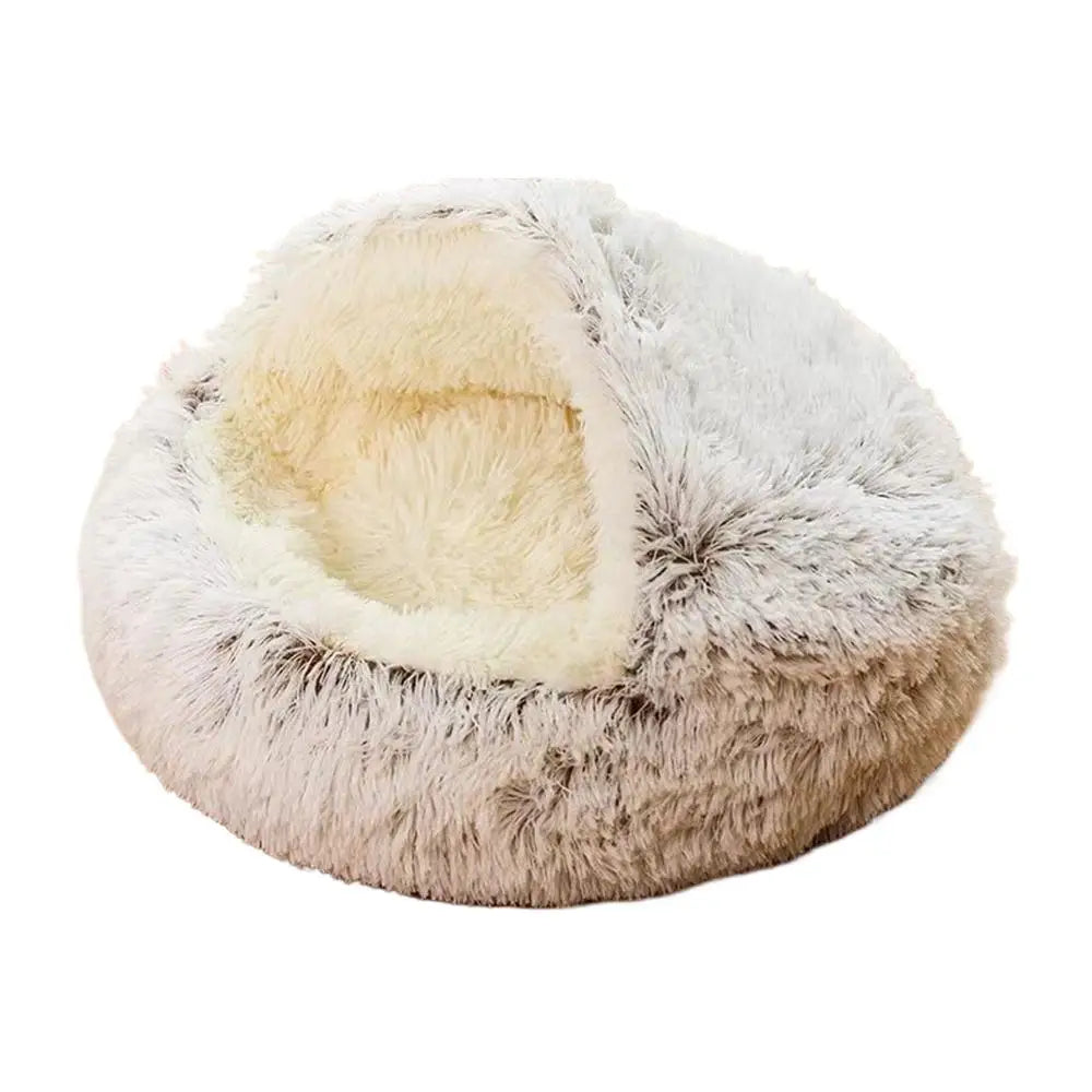 Winter Plush Round Cat Bed Warm 2 in 1 Sleeping Nest