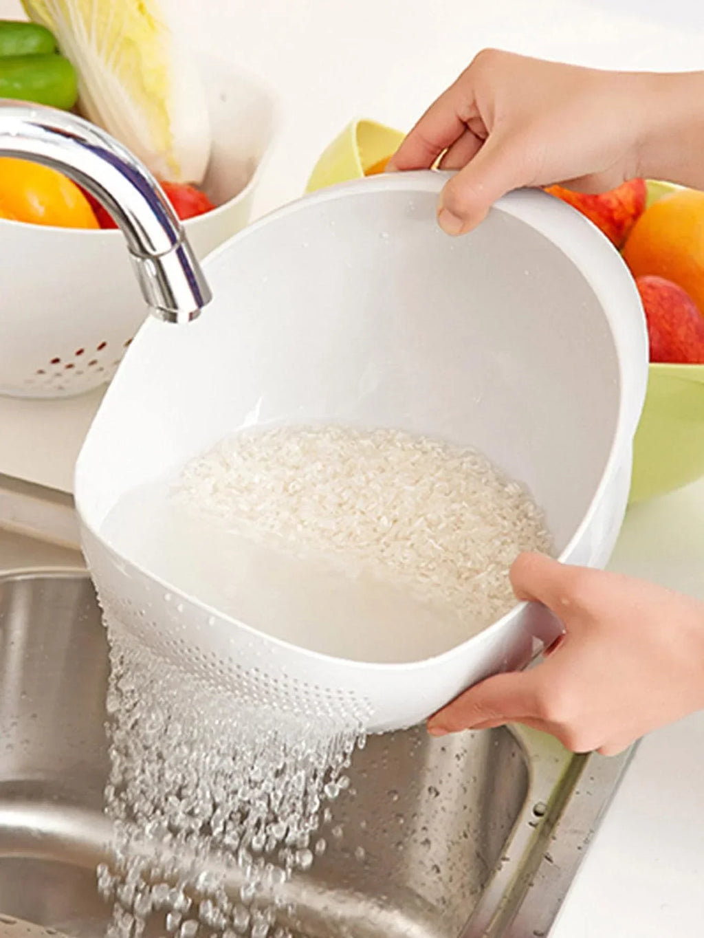 1PC- Silicone Colander Rice Bowl Drain Basket