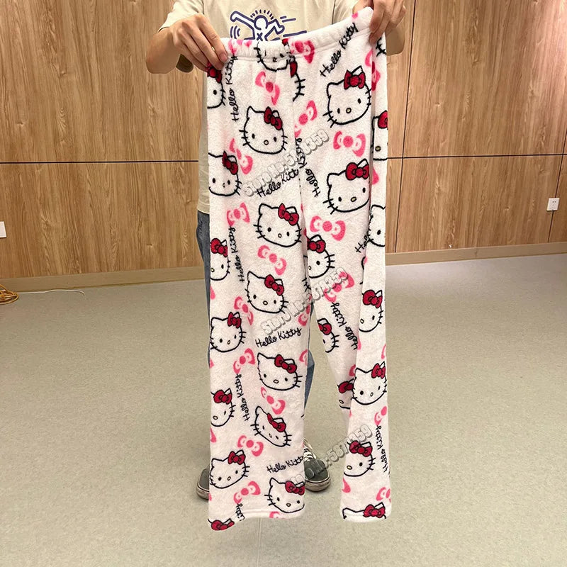 Hello Kitty Batman Flannel Pajama Pants Warm Plush Casual Clothing