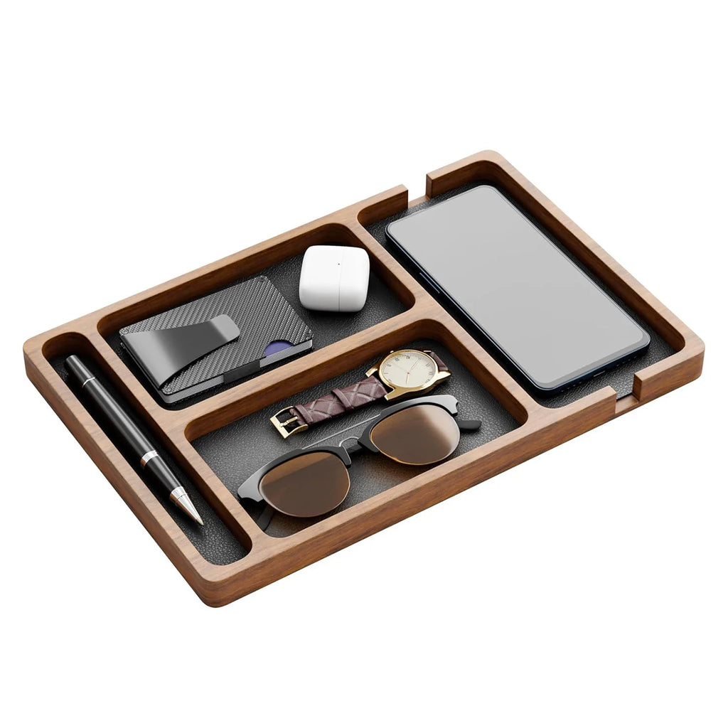 Wooden Desktop Storage Box Solid Wood Organizer Phone Headphone Tray Divider