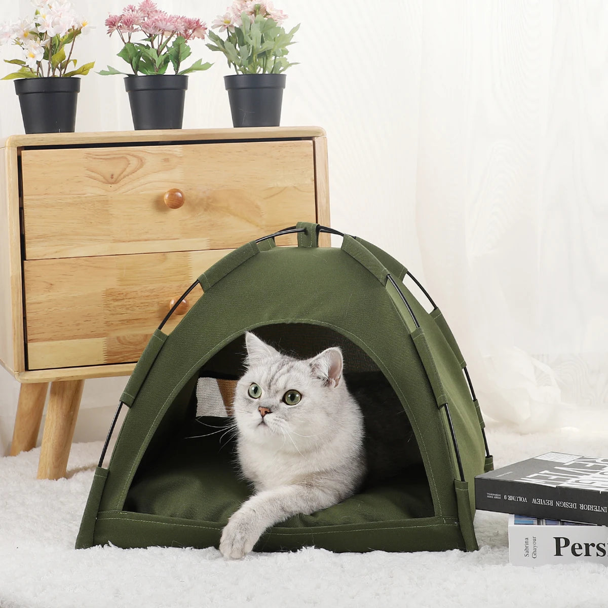 Pet Tent Bed Cat House Clamshell Warm Cushion Winter Kitten Sofa Basket
