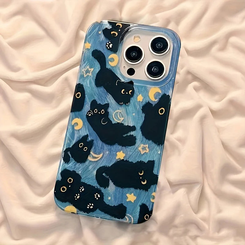 Moon Stars Black Cat Silicone iPhone Case