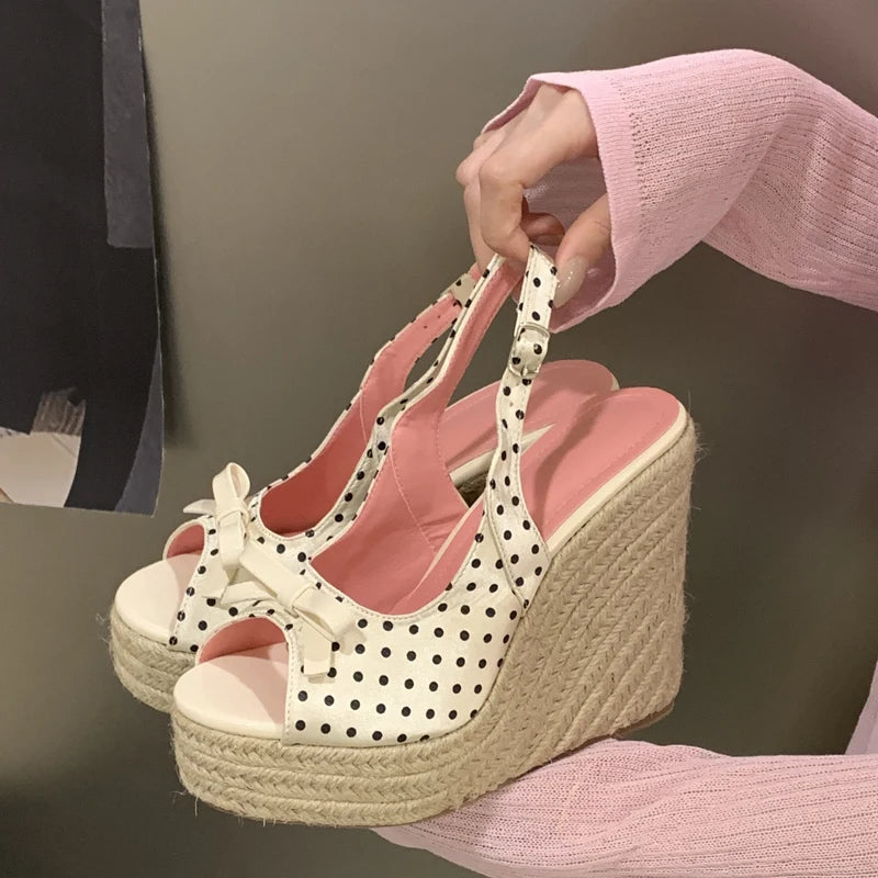 Women Woven Platform Wedge Sandals Thick Sole Roman Style Casual Summer Heels