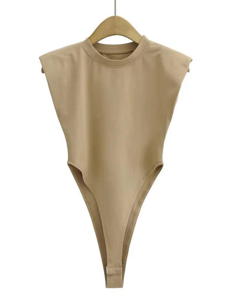 Women Sleeveless Bodycon Bodysuit Padded Shoulder Summer Sexy One Piece Top