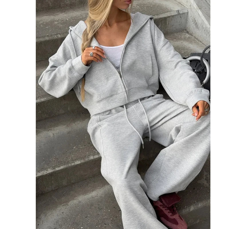 Women Hooded Tracksuit Set Zip Up Hoodie and Pants Outfit