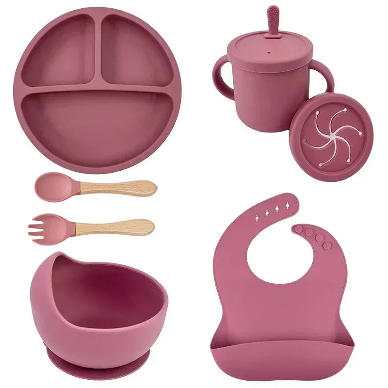Silicone Baby Feeding Set Suction Plate Bowl Straw Cup