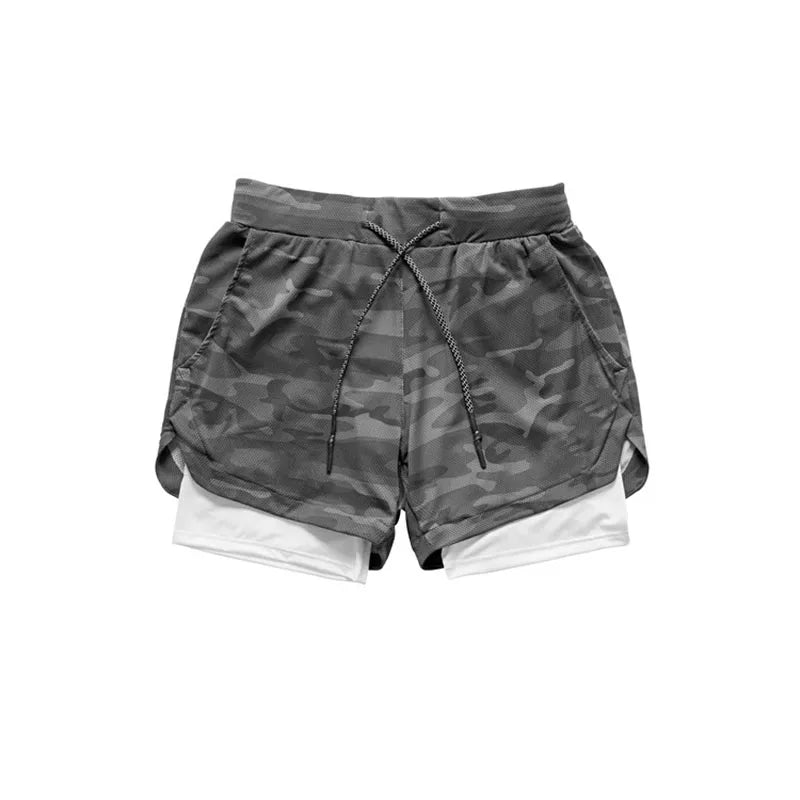 Men 2-in-1 Camouflage Running Shorts Quick Dry Gym Fitness Training Sports Shorts