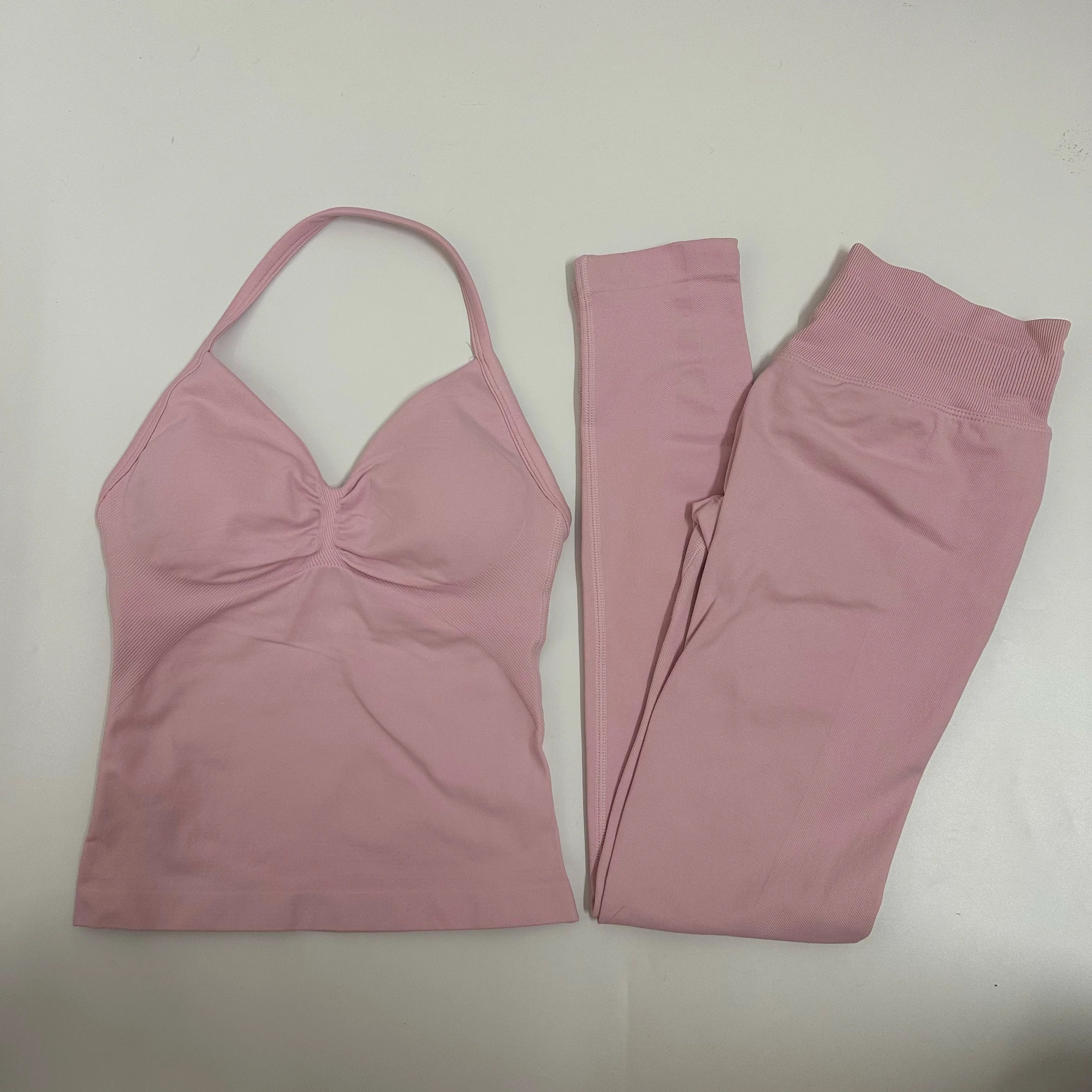 Backless Yoga Set Women Tank Top High Waist Scrunch Leggings Gym Fitness Outfit