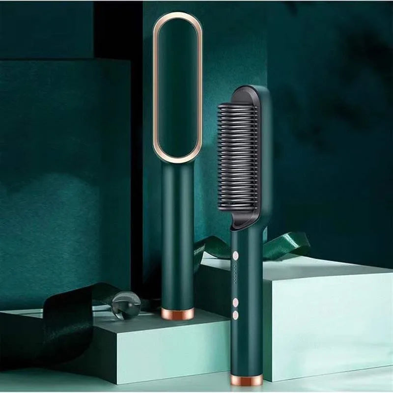 Electric PTC Heating Brush 3-in-1 Hair Dryer Straightener Curler Ceramic Flat Iron Comb