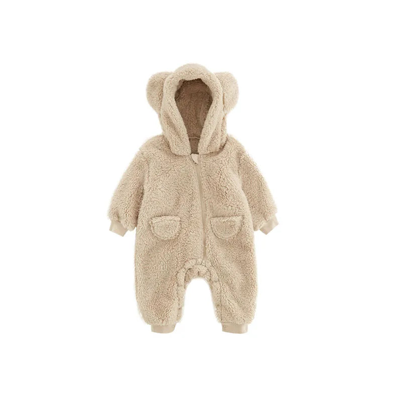 Baby Fleece Hooded Romper Warm Infant Jumpsuit