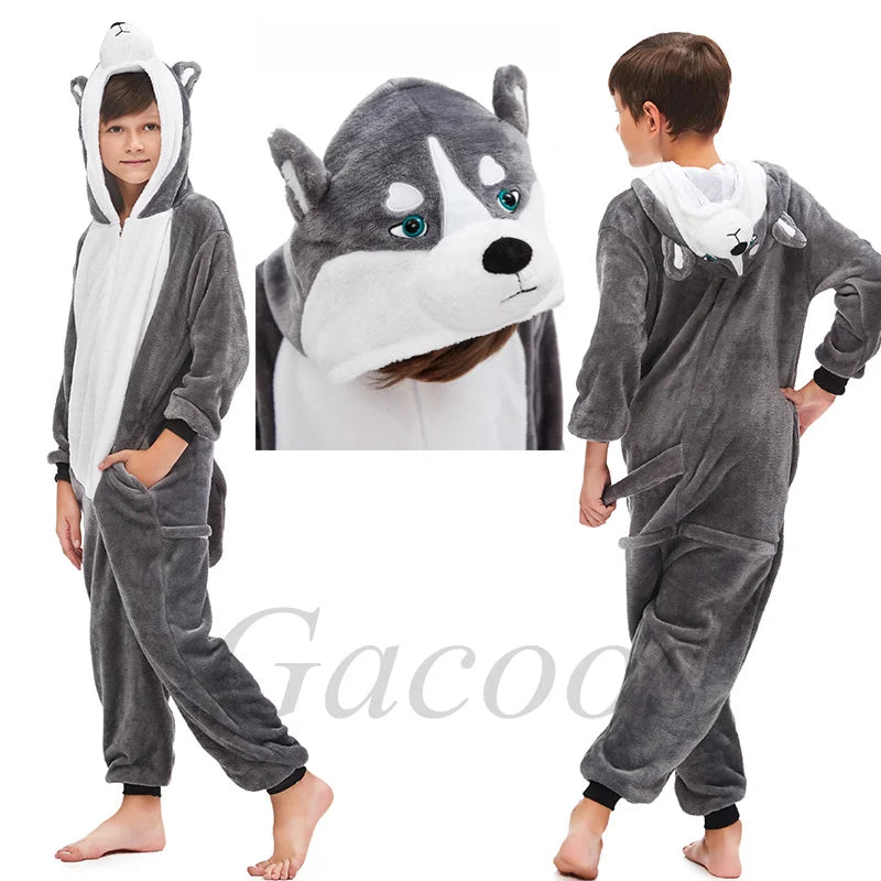 Kids Unicorn Animal Flannel Hooded Onesie Pajamas Warm Sleepwear Costume