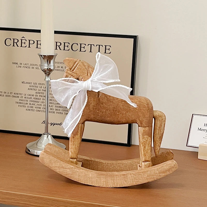 Hand Carved Wooden Rocking Horse Desktop Decoration Ornament