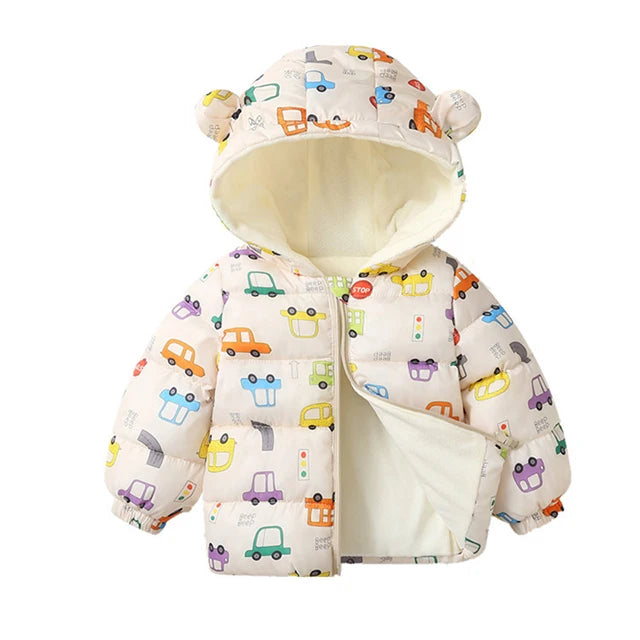 Kids Fleece Hooded Jacket Cartoon Plush Winter Coat for Boys & Girls