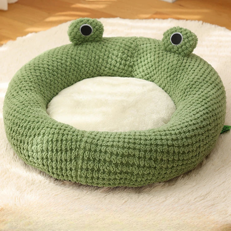 Winter Warm Pet Nest Frog Shape Cat Dog House Plush Semi Enclosed Bed