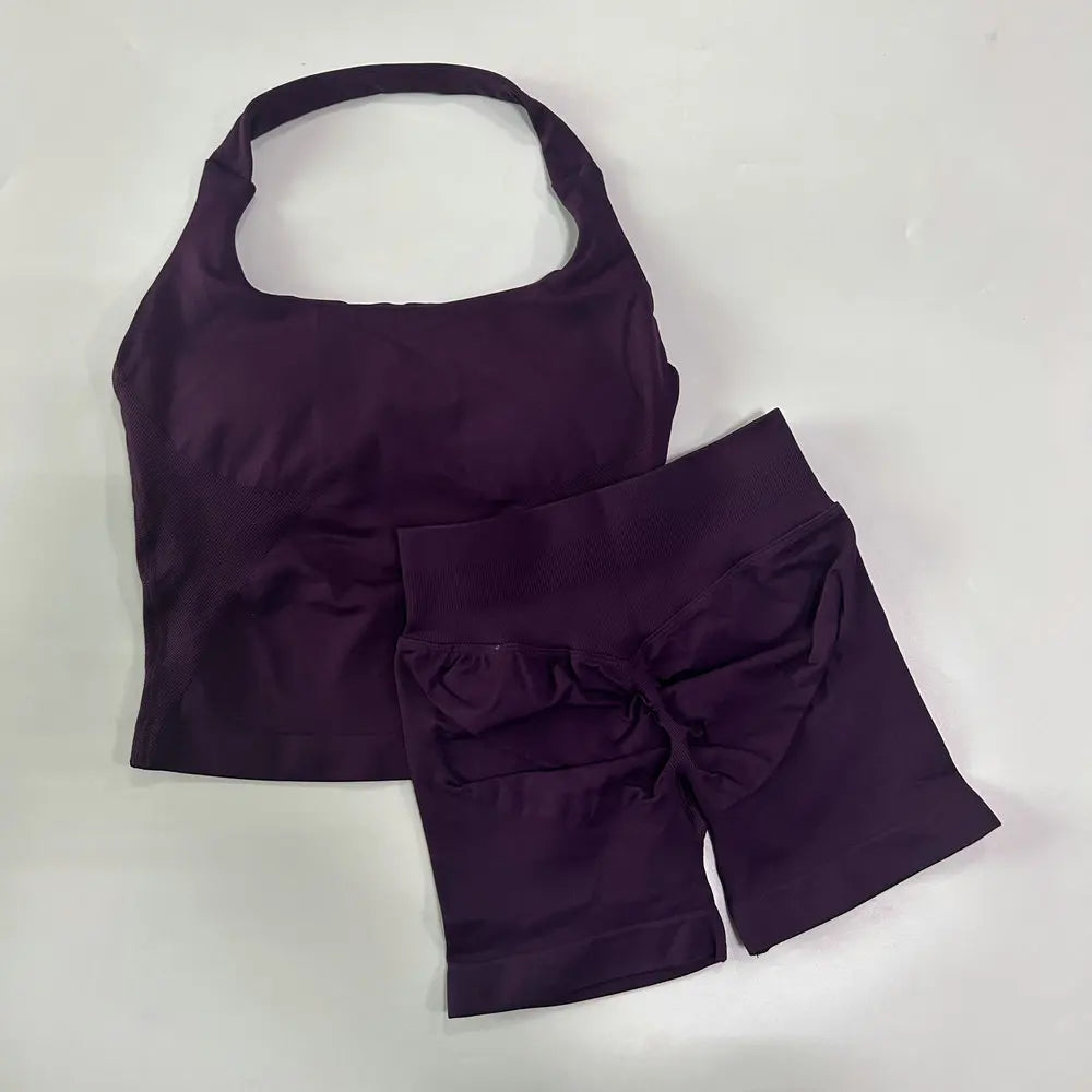 Yoga Set Women Seamless Tank Top High Waist Scrunch Shorts Gym Workout Set