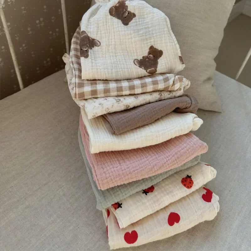 Organic Cotton Baby Muslin Pants Soft Print Newborn Toddler Capris