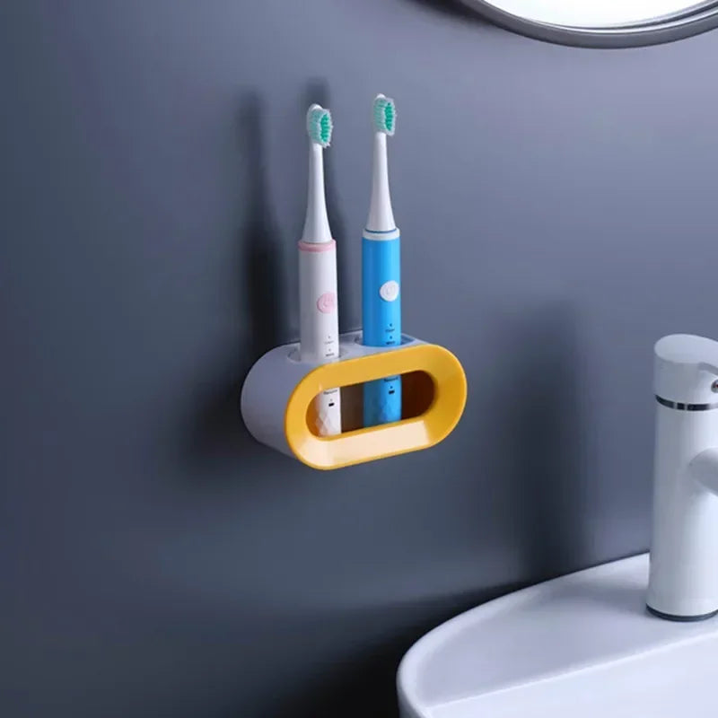Wall Mounted Toothbrush Holder Self Adhesive Bathroom Organizer Space Saving Rack