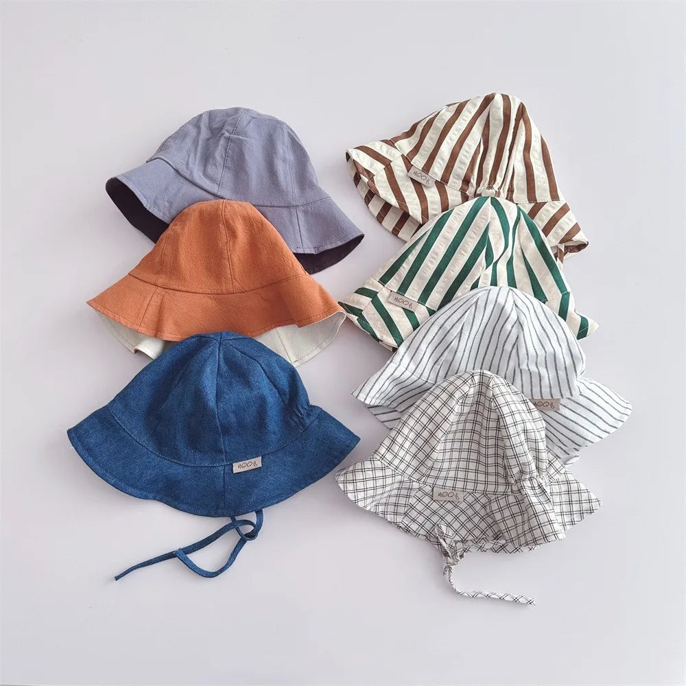Kids Striped Fisherman Hat Casual Cotton Sun Hat for Boys & Girls