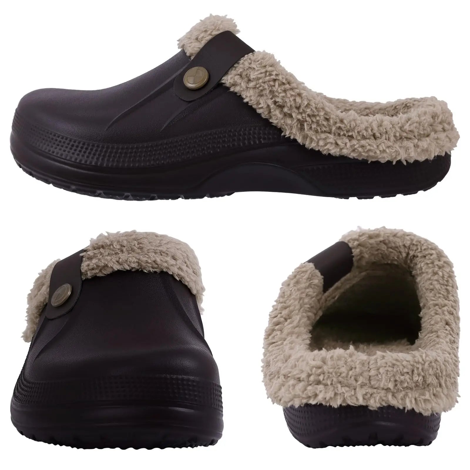 Fleece Lined Clogs Waterproof Winter Slippers Unisex EVA Anti-Slip Cozy Indoor Outdoor Shoes