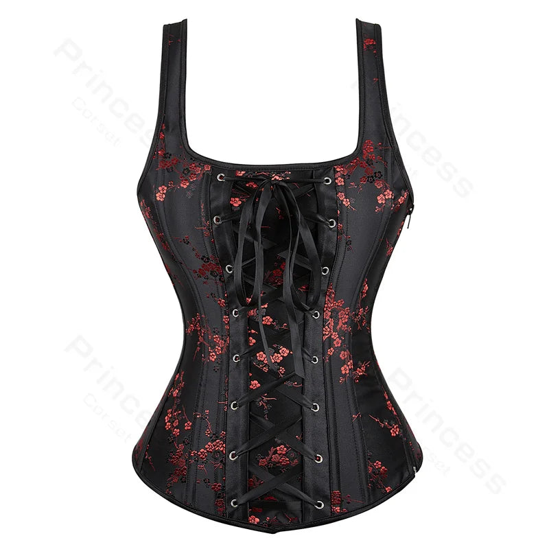 Women Black Floral Jacquard Corset Bustier Top