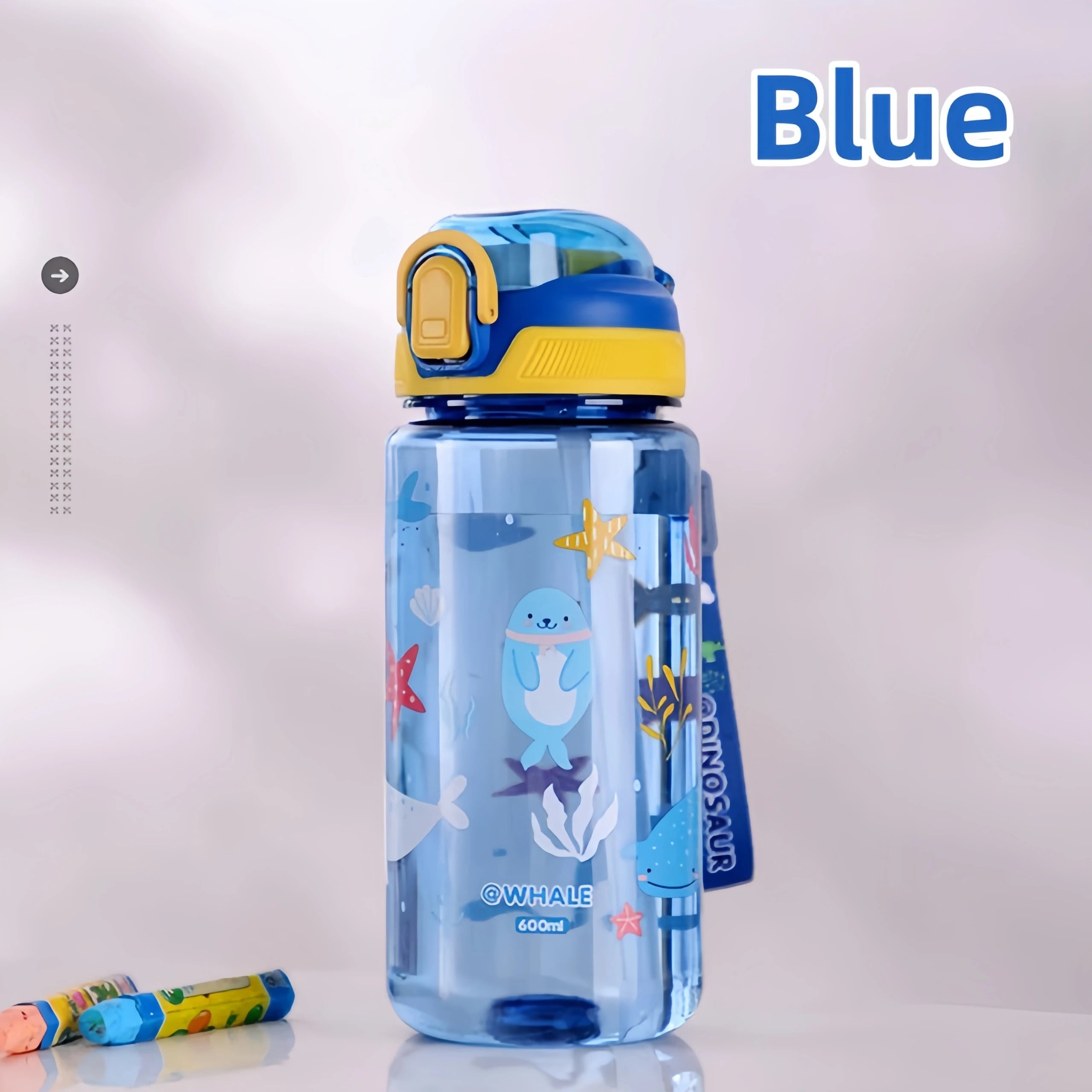 600ml Dinosaur Kids Water Bottle with Straw