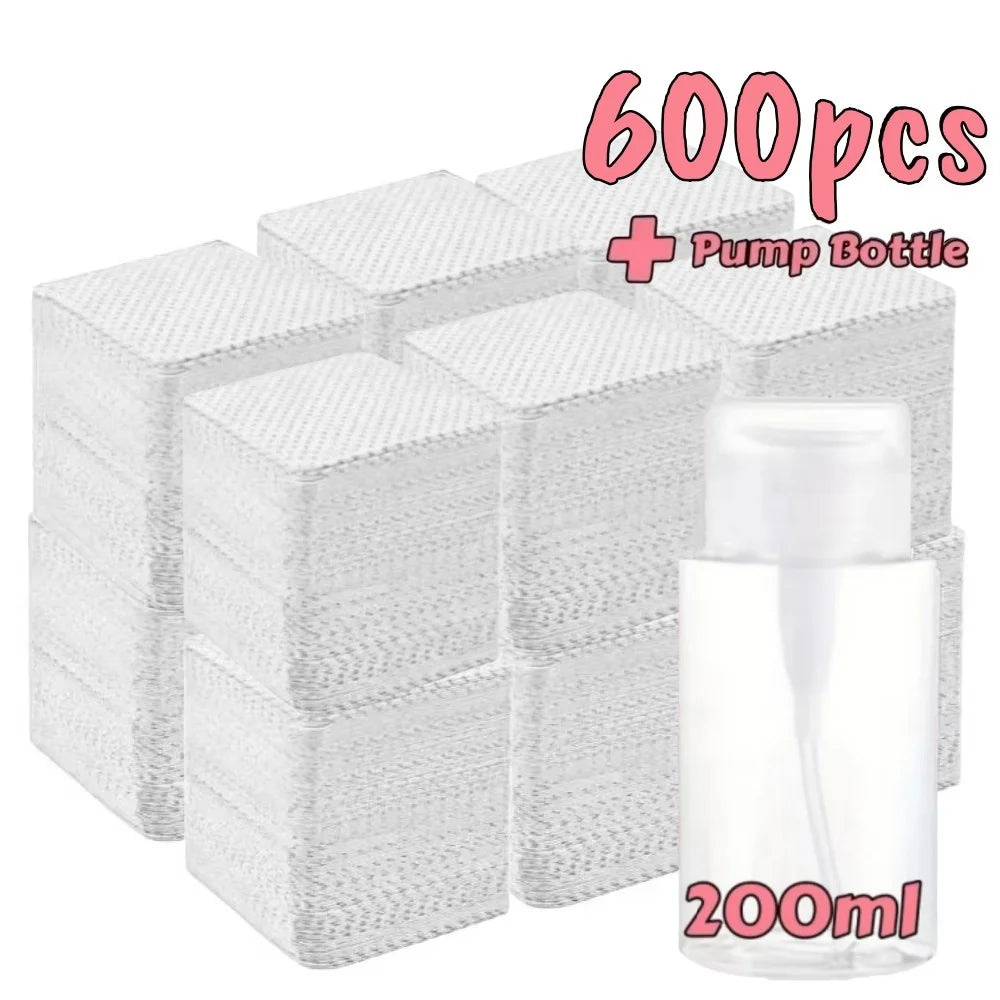 Lint-Free Nail Wipes 600pcs with Pump Bottle
