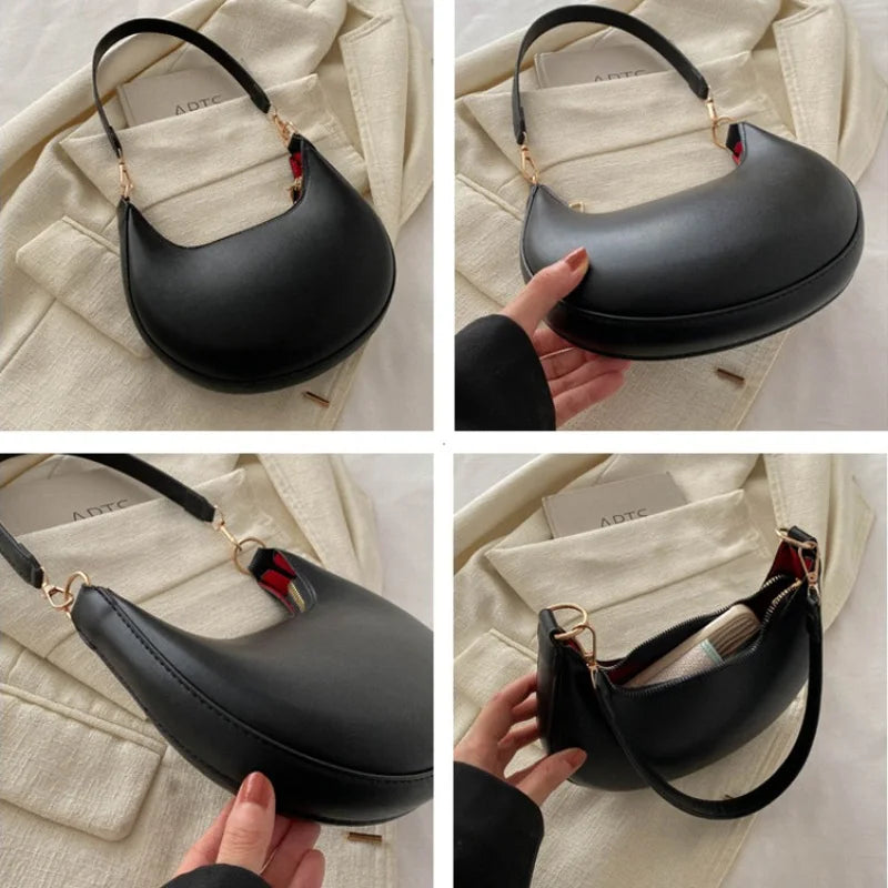Women Moon Shoulder Bag Luxury Crescent Handbag Fashion Underarm Purse