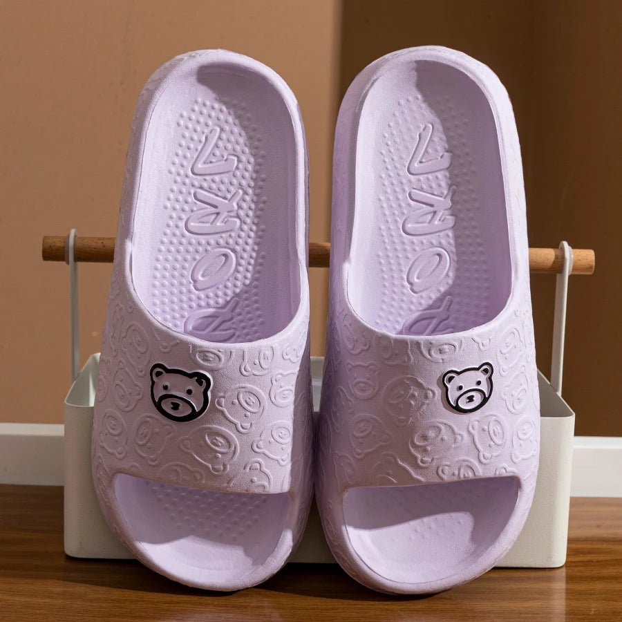 Cute Bear EVA Slippers Women Anti Slip Bathroom Slides Soft Comfortable Indoor Outdoor Summer Sandals