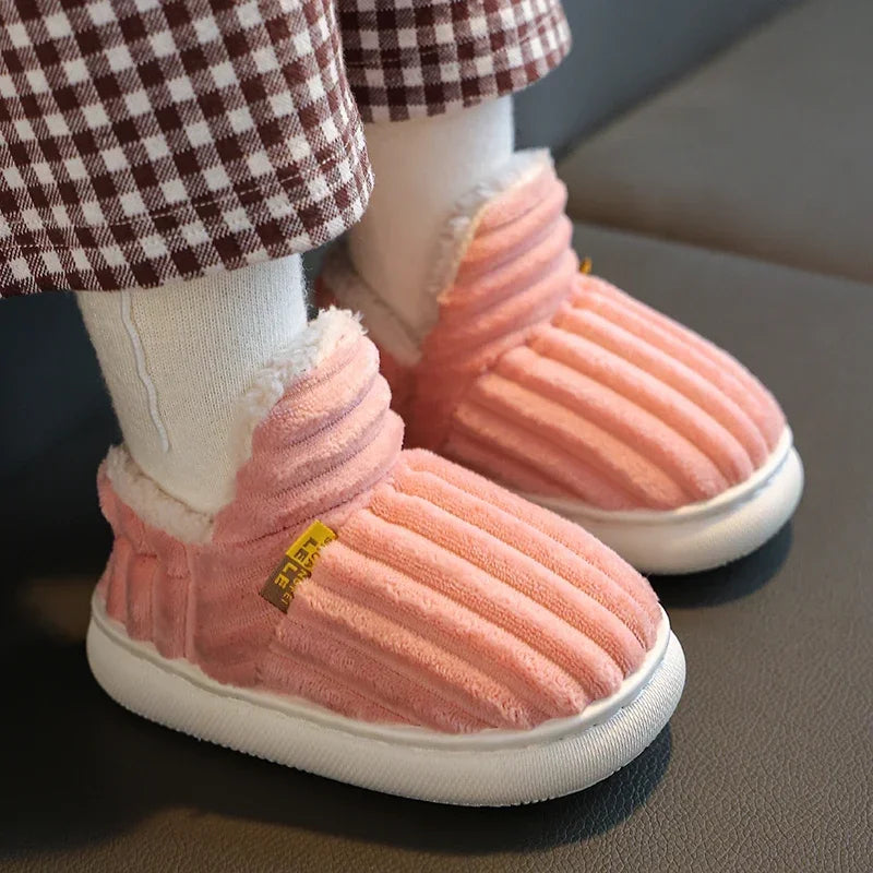 Kids Winter Plush Slippers Non-Slip Soft Sole Warm Indoor Shoes for Boys Girls Cozy Cotton House Shoes