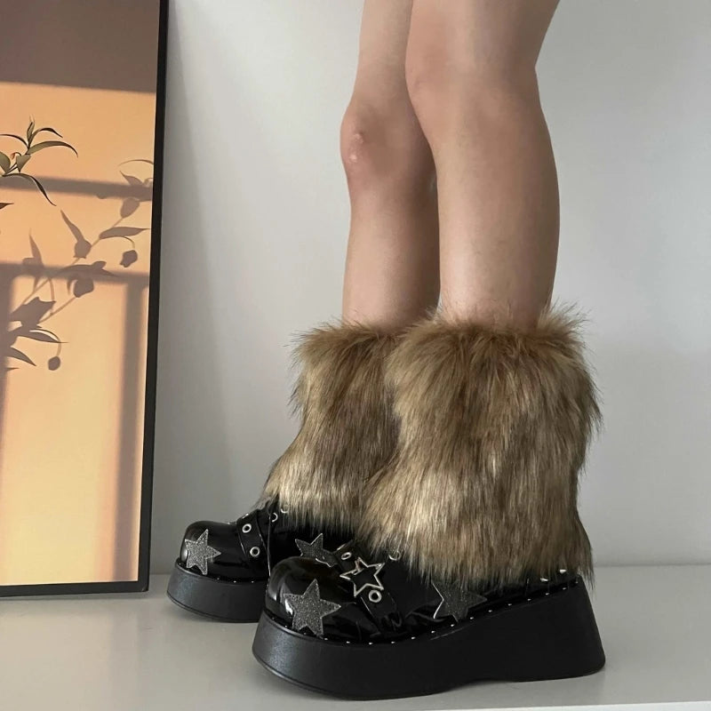 Faux Fur Leg Warmers Y2K Winter Boot Covers
