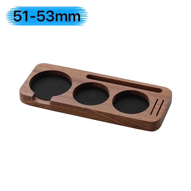 Espresso Tamper Mat Station Walnut Wood Portafilter Holder for 51 54 58mm