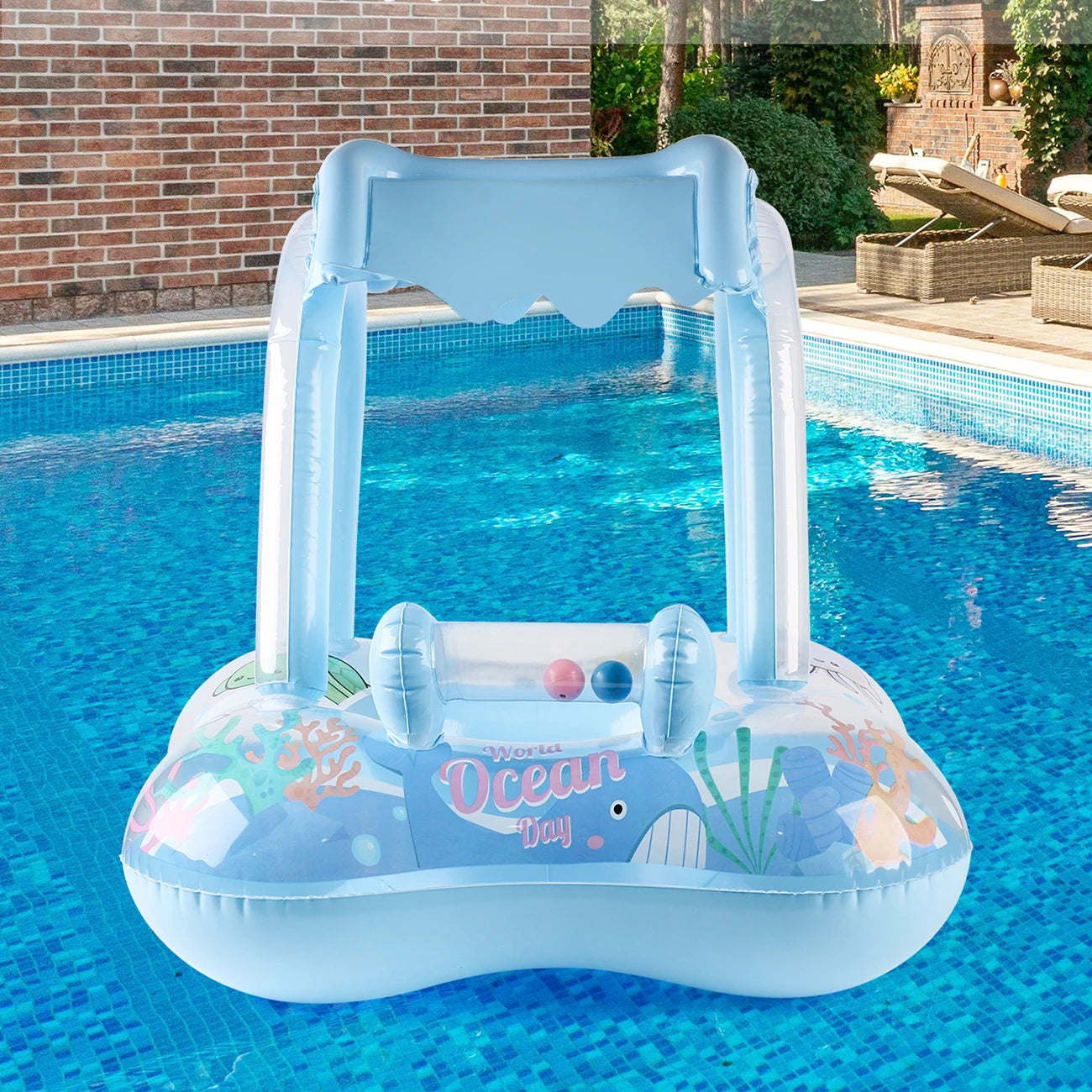 Baby Pool Float with Canopy Toddler Swimming Ring for Kids & Infants