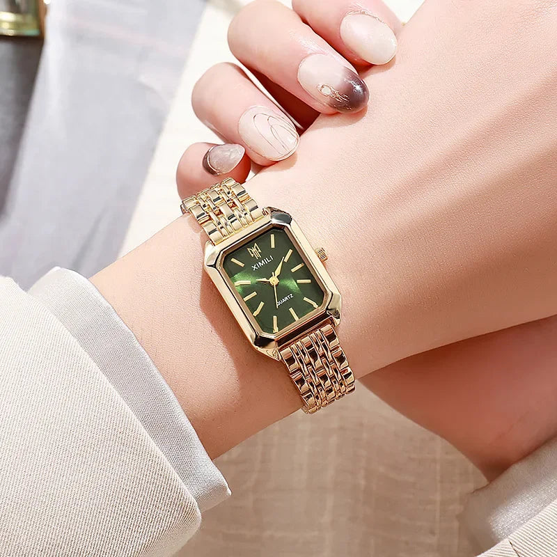 Women Stainless Steel Quartz Watch Square Dial Fashion Wristwatch Gift