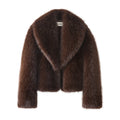 Women Faux Fur Short Coat Shawl Collar Winter Street Fashion Chic Overcoat