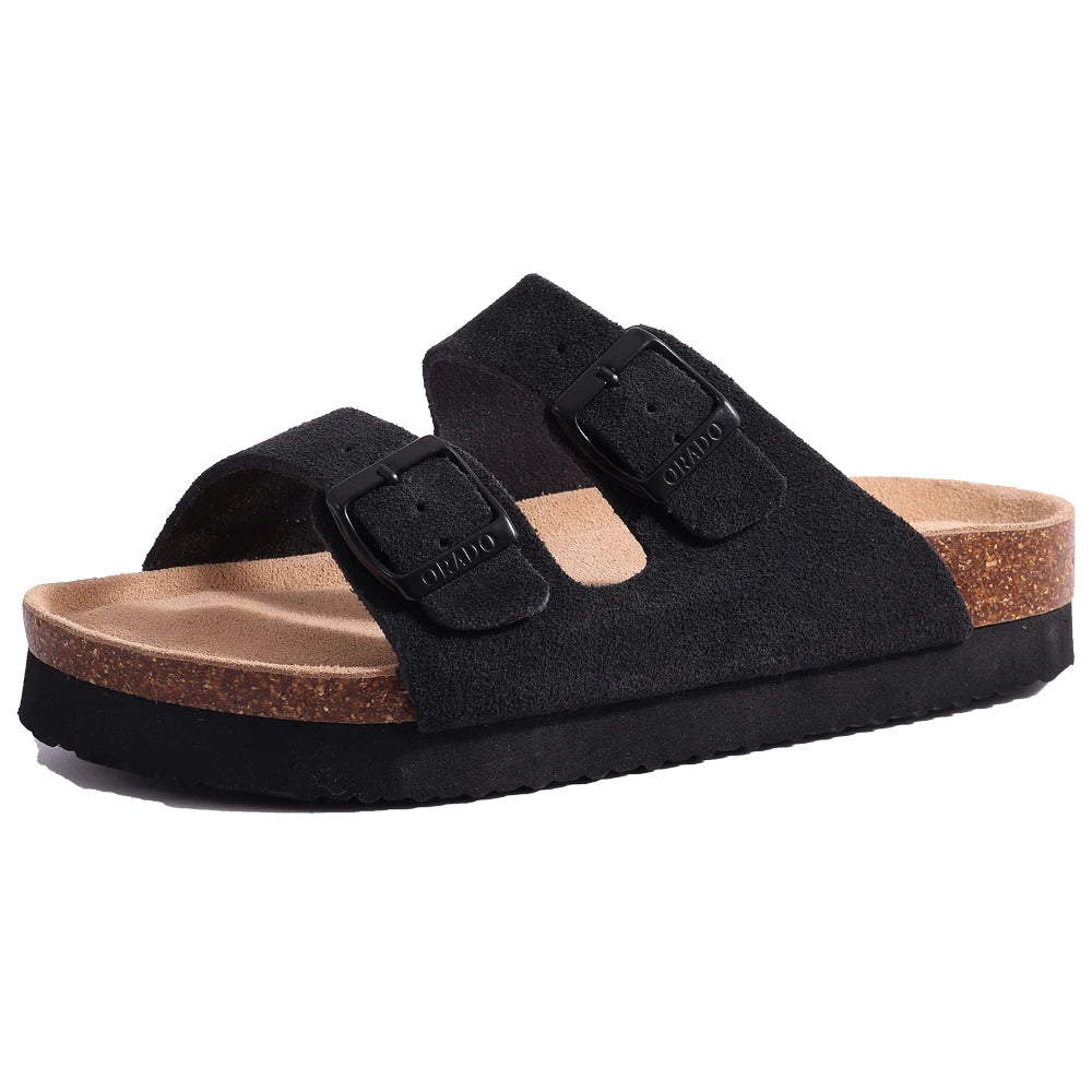 Suede Mule Slippers Cork Footbed Clogs Adjustable Buckle Slides Comfort Arch Support Sandals Women Men