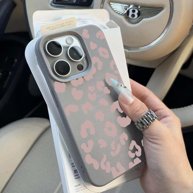 Pink Leopard Lichee Pattern Silicone iPhone Case