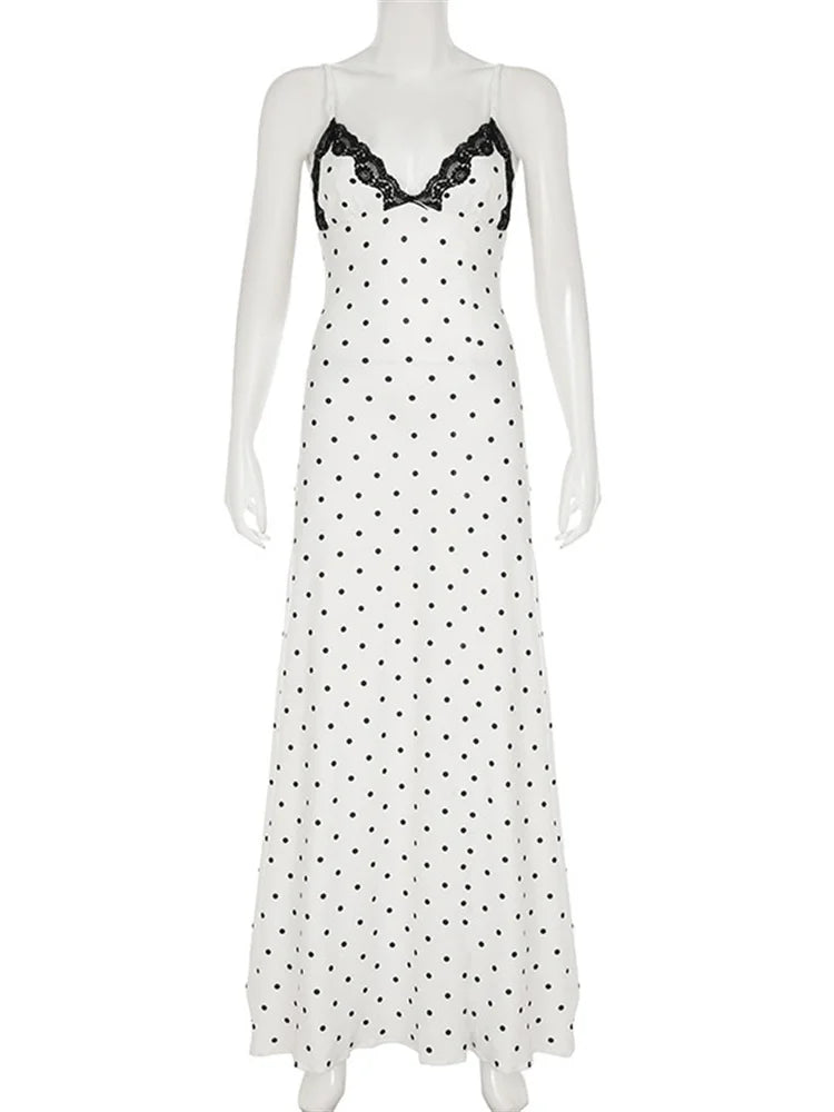 Women Lace V Neck Maxi Dress Backless High Waist Party Dress