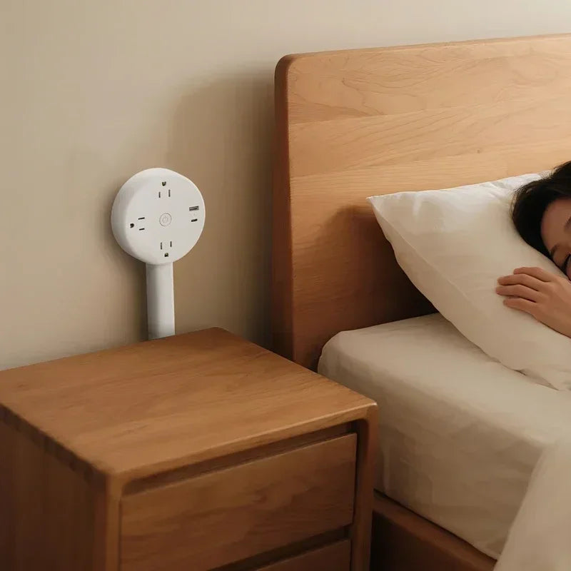 Rotating Power Outlet Extender Adjustable Wall Plug Socket for Nightstand
